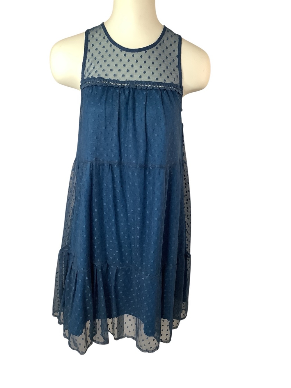 Mi Ami Sleeveless Teal Dotted Mesh Dress Size S